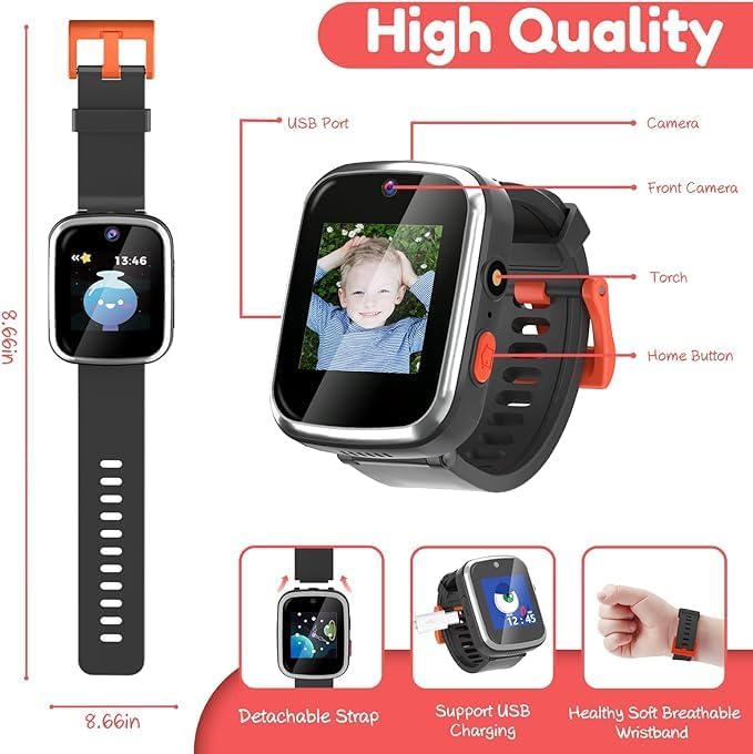 Kids Touchscreen Smartwatch with Cameras - Music Player, Educational Toy Pedometer Ideal Toddler Gifts for 3-10-Year-Olds - Birthday Present for 6-8-Year-Old (Black) Kids Touchscreen Smartwatch with Cameras - Music Player, Educational Toy Pedometer Ideal Toddler Gifts for 3-10-Year-Olds - Birthday Present for 6-8-Year-Old (Black)
